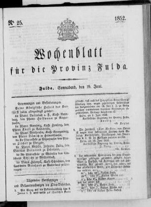 Nr. 25, Ausgabe vom 19. Juni 1852