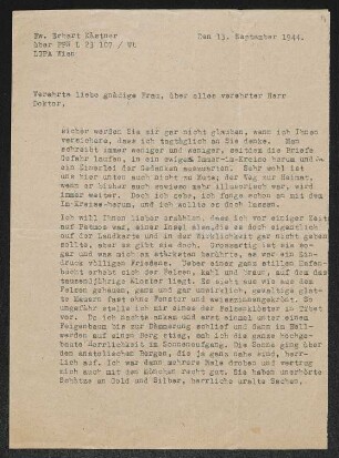 Brief von Erhart Kästner an Margarete Hauptmann und Gerhart Hauptmann