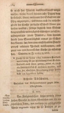 Achter Abschnitt. Verhalten des Religionslehrers gegen seine Obrigkeiten.