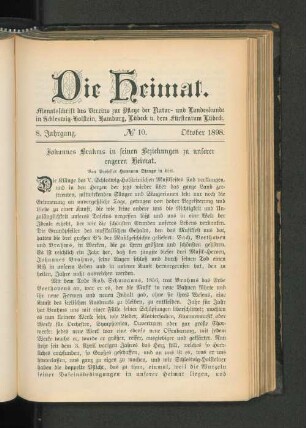 8. Jahrgang. No. 10. Oktober 1898.