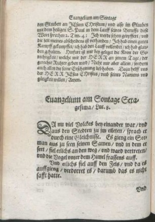 Euangelium am Sontage Sexagesima/ Luc. 8.