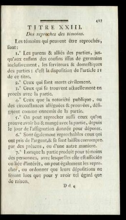Titre XXIII. Des reproches des témoins