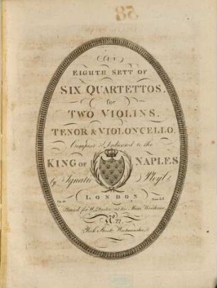 Eight sett of six quartettos for two violins, tenor & violoncello : op. 23