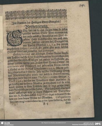 Leichenpredigt : Vorbereitung. Special Eingang. Tractatio