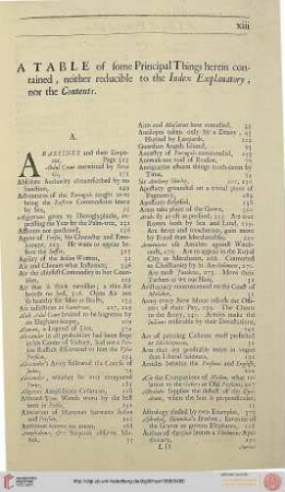 A Table of some Principal Things herein contained, neither reducible to the Index Explanatory nor the Contents