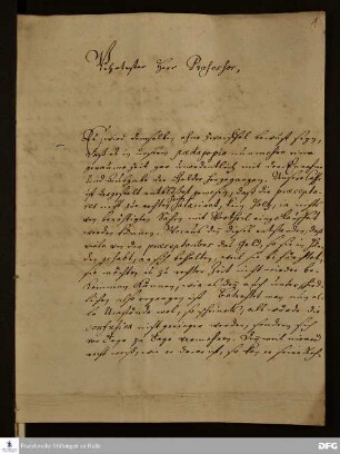 Brief von Hieronymus Freyer an August Hermann Francke.