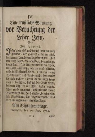 IV. Eine ernstliche Warnung vor Verachtung der Lehre Jesu, über Joh. 12, 44--48.