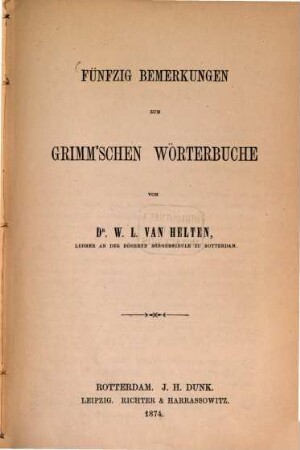 Fünfzig Bemerkungen zum Grimm'schen Wörterbuche