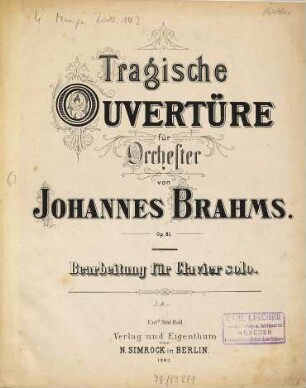 Tragische Ouvertüre für Orchester : Op. 81