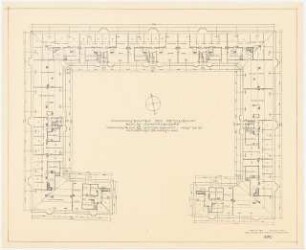 Wohnhausbauten der Reichsbank Berlin, Berlin-Schmargendorf. Cunostraße, Forckenbeckstraße, Kissinger Platz, Block Q Häuser 23 - 33: Grundrisse Dachgeschoss 1:200 (Druckvorlage), 1:200