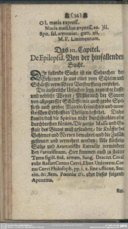 Das 10. Capitel. De Epilepsia. Von der hinfallenden Sucht