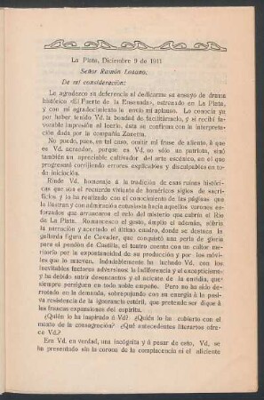 [Carta a] Señor Ramón Lozano