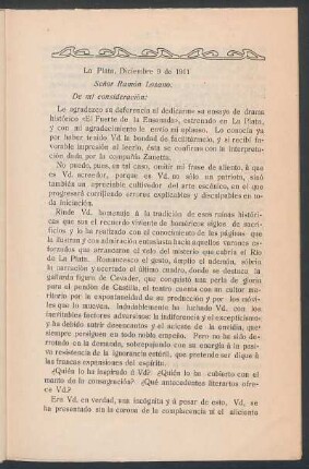 [Carta a] Señor Ramón Lozano