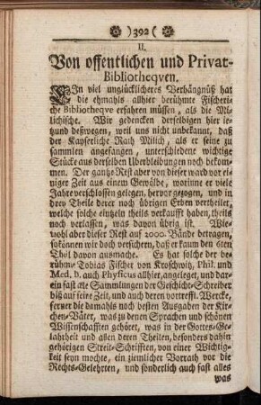II. Von offentlichen und Privat-Bibliothequen.