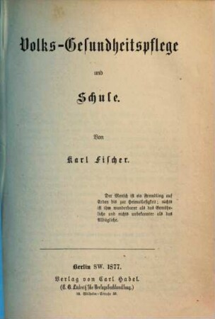 Volks-Gesundheitspflege und Schule