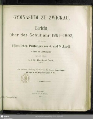 1891/92: Bericht : über das Schuljahr ...