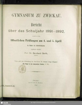 1891/92: Bericht : über das Schuljahr ...