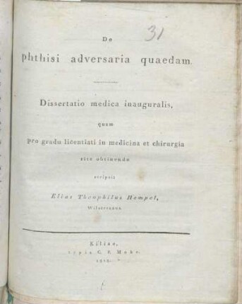 De phthisi adversaria quaedam : Dissertatio medica inauguralis