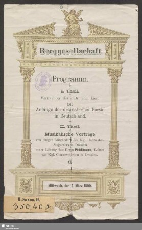 Berggesellschaft - Programm : Mittwoch, den 5. März 1890