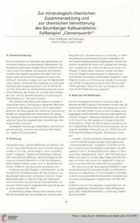 Zur mineralogisch-chemischen Zusammensetzung und zur chemischen Verwitterung des Baumberger Kalksandsteins - Fallbeispiel "Clemenswerth"