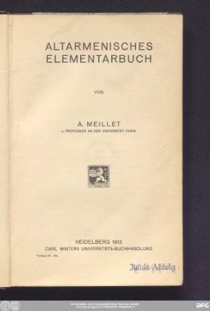 Altarmenisches Elementarbuch