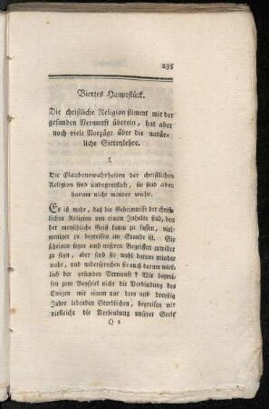 Viertes Hauptstück. Die christliche Religion stimmt mit der gesunden Vernunft überein, [...]