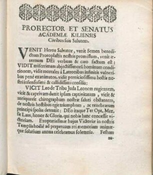 Prorector Et Senatus Academiæ Kiliensis Civibus suis Salutem.
