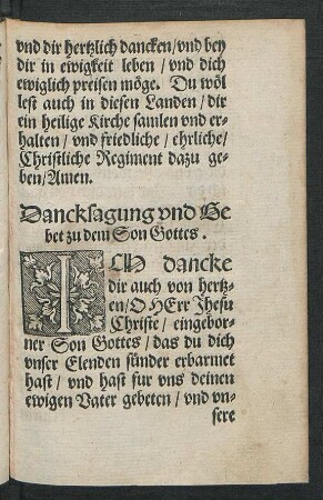 Dancksagung und Gebet zu dem Son Gottes.