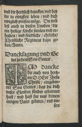 Dancksagung und Gebet zu dem Son Gottes.
