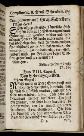Das VIII. Capitel. Von Liebes-Schreiben.