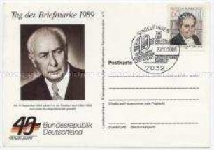 Ersttagspostkarte mit Marke und Sonderstempel zum 40. Jahrestag der Bundesrepublik Deutschland