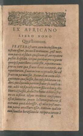 Ex Africano Libro Nono Quaestionum.
