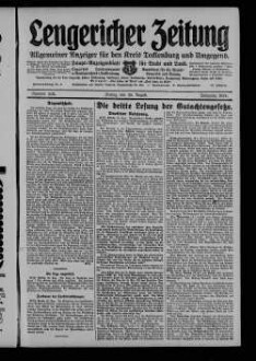 Lengericher Zeitung : allgemeiner Anzeiger für den Kreis Tecklenburg und Umgegend : Amtsblatt für die Aemter Lengerich und Lienen in Westfalen : Haupt-Anzeigenblatt für Stadt und Land : Organ des Landratsamtes und Amtsgericht in Tecklenburg : unabhängige Tageszeitung für die Orte Lengerich, Hohne, Tecklenburg, Ladbergen, Lienen, Kattenvenne, Natrup-Hagen, Brochterbeck, Westerkappeln, Leeden und Ledde