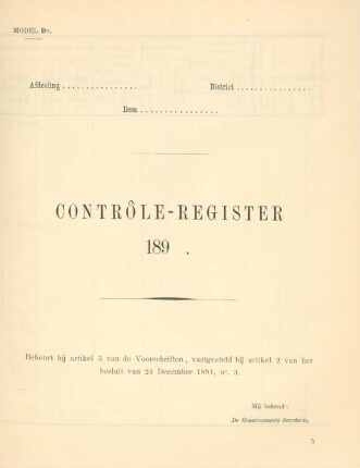Model D II. Contrôle-register 189...