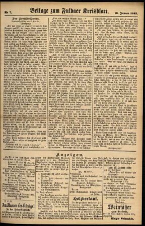 Zweite Ausgabe vom Samstag, den 16. Januar 1892.
