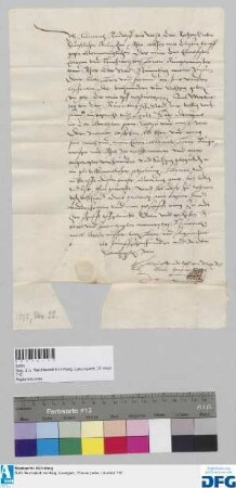 Dr. Heinrich Rudolff von Weze, fürstlich clevischer Rat, stellt der Stadt Nürnberg Quittung aus über 400 fl. Stadtsteuer.