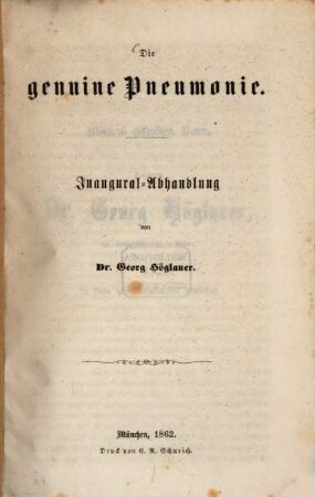 Die genuine Pneumonie