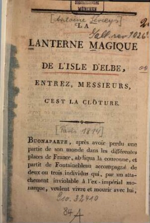La lanterne magique de l'isle d'Elbe