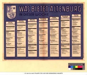 Originaltitel: Was bietet Altenburg in dieser Woche 26. September 1949 bis 2. Oktober 1949 Mitgeteilt vom Städtischen Kulturamt Altenburg