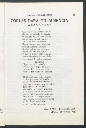 Coplas para tu ausencia : Chacarera