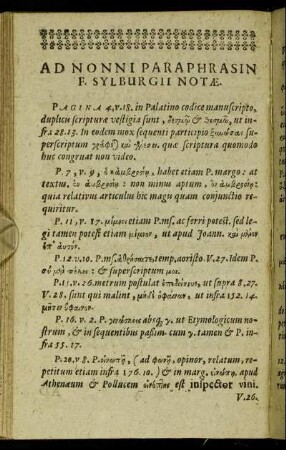 Ad Nonni Paraphrasin F. Sylburgii Notæ.