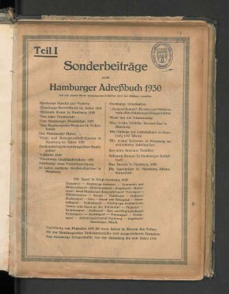 Teil I Sonderbeiträge zum Hamburger Adreßbuch 1930