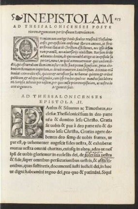 In Epistolam Ad Thessalonicenses Posteriorem argumentum per Erasmum Roterodamum.