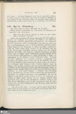931. 1761, Mai 15. Wittenberg