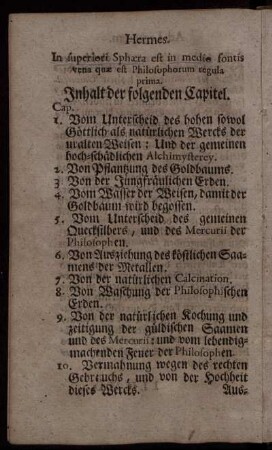 Inhalt der folgenden Capitel.