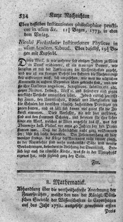 Abhandlung über die vortheilhafteste Anordnung der Feuersprützen.