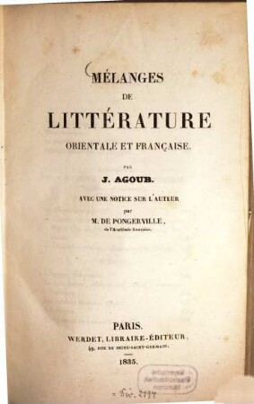 Mélanges de Littérature orientale et française