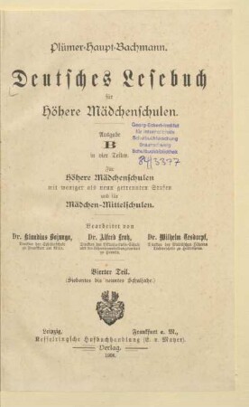 Teil 4, [Schülerband]: (Siebentes bis neuntes Schuljahr)