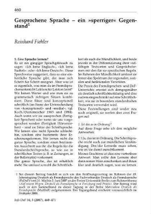 Gesprochene Sprache – ein »sperriger« Gegenstand