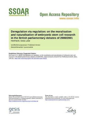 Deregulation via regulation: on the moralisation and naturalisation of embryonic stem cell research in the British parliamentary debates of 2000/2001